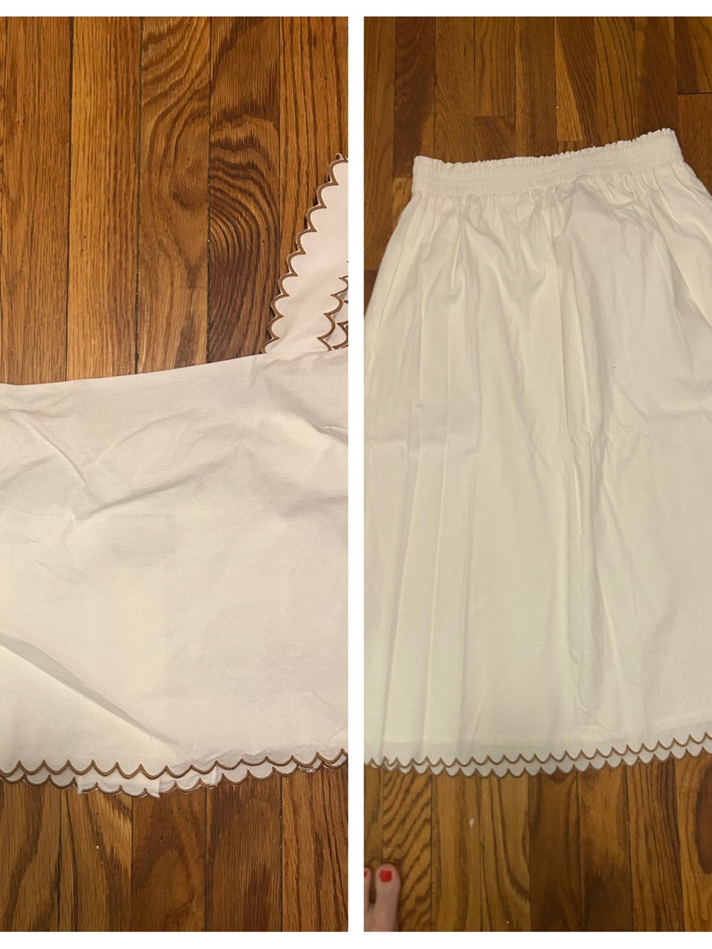 Tuckernuck White Scalloped Strap Top/ Matching Linen Skirt Set